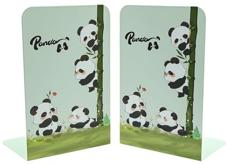 1 paire de serre-livres en métal en forme de panda vert, créatif et mignon, motif panda, ours en fer épais, antidérapant, organisateur de livres, support de CD, cadeau pour étudiants, enfants,