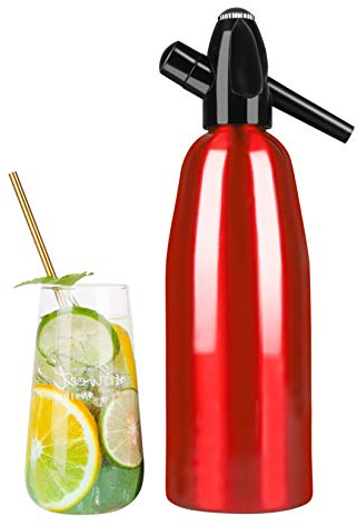 Soda-Siphon aus Aluminium, Edelstahl, für Cocktails und Säfte, Rot, 1 l
