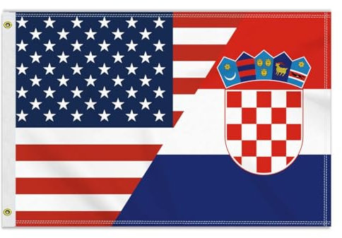 Freundschaftsflagge Kroatien, Amerika, mittelgroß, 60 x 90 cm, 150D kroatisches USA-Outdoor-Banner, doppelseitiger Druck, amerikanische Dekoration für Terrasse, Garten, mit Messingöse, 60 x 90 cm