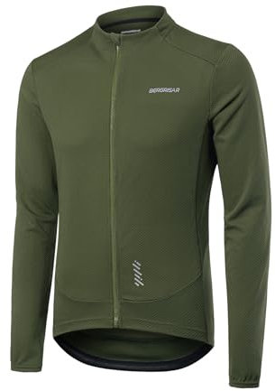 BERGRISAR Herren Fahrradtrikot Radtrikot Langarm für Frühling Herbst Rennrad MTB Mountainbike Trikots, Armeegrün, M