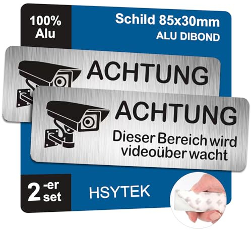 Achtung Aufkleber Videoüberwachung Schild Außen Privatgrundstück Hinweisschild, Dieser Bereich Wird Videoüberwacht Schild Kameraüberwachung Warnschild Aussen Klein, 2 Stück Aluminiumschilder