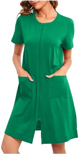 Mrat Womens Dressing Gown Sleepwear Lightweight Bath Robe Short Sleeve Solid Color Loungewear Warm Bathrobe Cosy Kimono Sleepwear Housecoat Nightwear Zip Up Towelling Robe Casual Loose Nightgown