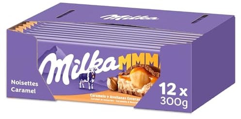 MILKA - 12 Tablettes de Chocolat au Lait Milka MMMAX Caramel Noisettes 300g - Chocolat au Tendre Lait du Pays Alpin - Lot de Tablettes de Chocolat Milka Caramel Noisettes - Lot de 12x300g