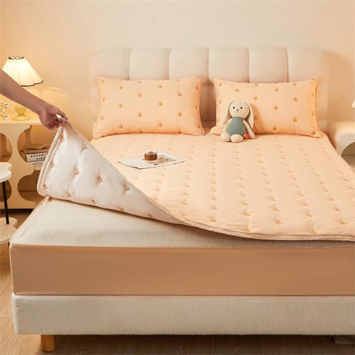 Coprimaterasso con cerniera, per letti singoli/matrimoniali/king size, personalizzabile, con rivestimento traspirante, lavabile e ispessito a 360°, lenzuolo con angoli all inclusive, color champagne,