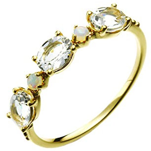 KnBoB Ring 18 Karat Gold, Damen Ring, 4 Klaue Weiß Oval Topas Verlobungsring und Ehering Größe 54 (17.2)