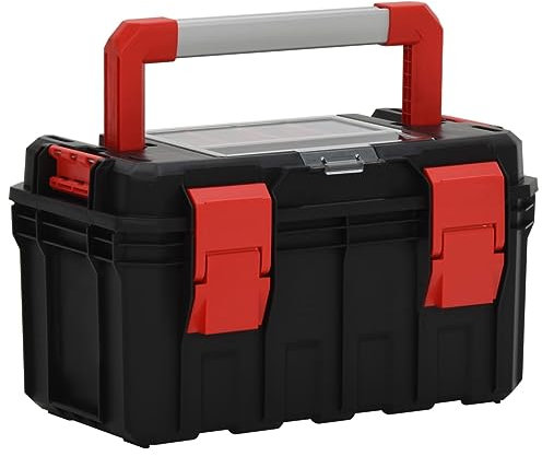 Werkzeugkoffer Universal Schwarz und Rot Haushalt Werkzeugkiste Werkzeugkasten Werkzeug Aufbewahrung für Heimwerker, Leicht und extrem Robust, 45x28x26,5 cm