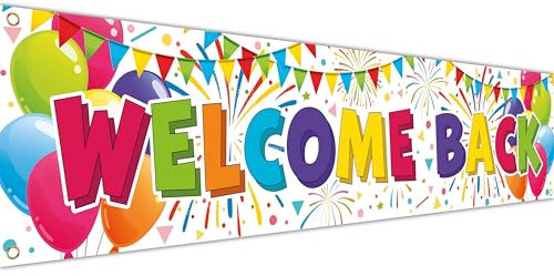 Bannière « Welcome Back » – Bannière « Welcome Home » – Décorations de bienvenue – 180 x 40 cm avec image du ballon Welcome Home – Bannière « We Missed You So Much » (blanc)