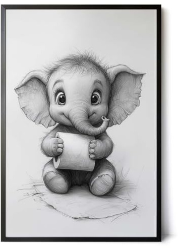 Paul Sinus Poster/Leinwandbild/Rahmenoption – Lustiger Elefant mit Klopapier – Witzige WC-Deko für dein Badezimmer