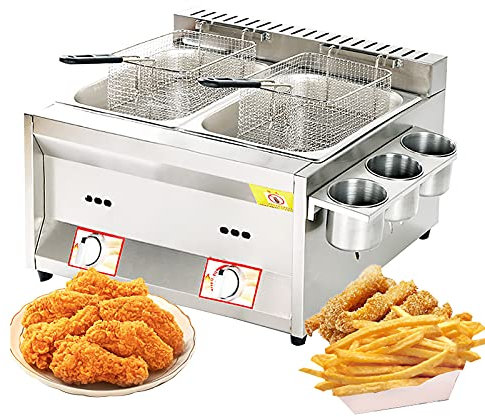 CZAOERXB Friteuse à gaz Friteuse à gaz, Friteuse à gaz à Double Cylindre, Friteuse Profonde 12L, Commerciale, Profonde avec bac à épices, Antidérapante, Économie d'énergie, Facile à nettoye
