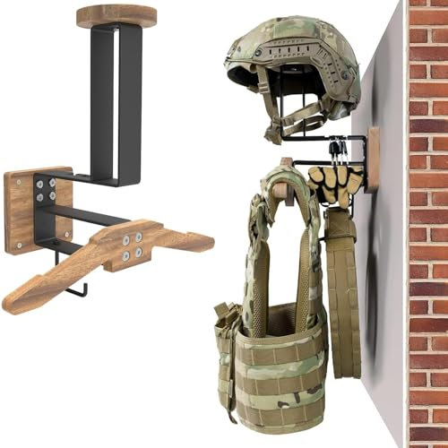 Tactical Gear Stand Plate Carrier Helmet Wall Mount with Hooks Motorcycle Hanger Rack for Football, Cycling, Police, and Accessories