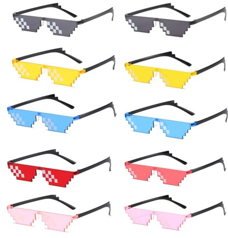 Fhioevt 10 Stück Pixel Sonnenbrille Bunt Thug Life Brille Mosaik Gläser thug life sonnenbrillen für Minecraft Geburtstagsdeko Pixel Brille für Kinder Erwachsene Halloween Karneval Cosplay (5 Farben)