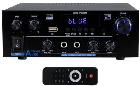 Janasiba Amplificador de Potencia para el Hogar AK55 900 W Máx., 2,0 Canales, Bluetooth, Reproductor de Música Karaoke de Alta Fidelidad, Enchufe de la UE
