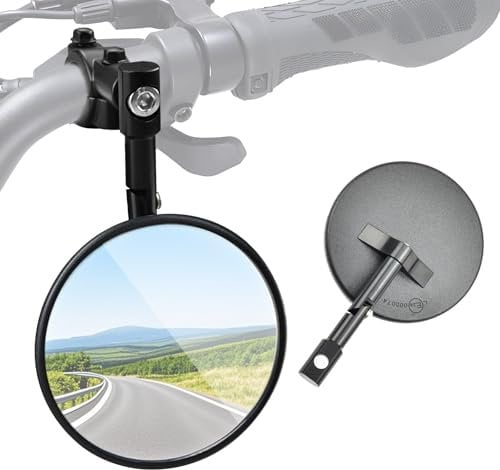 BIGP 2 Stück Motorrad Spiegel, E24 Geprüft, Lenkerspiegel mit Zwei 22mm Spiegel Halterungen, Runde Lenkerendenspiegel, Kompatibel mit die meisten Motorradmarken, Streetbikes, ATVs