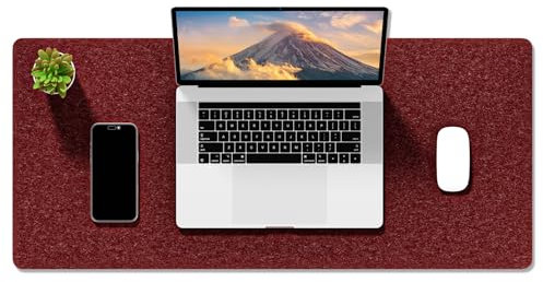 Auhoahsil Felt Desk Mat, Minimalist Large Mouse Pad XL 31.5 x 11.8 in, Desk Matt for Desktop, Keyboard, Laptop, Computer, Office, Work from Home, Gaming, Red