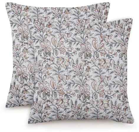 NIULAA Leinen Kissenbezug 50x50 2er Set Vintage Blumen Kissenbezüge Quadratisch Sofakissen Garten Outdoor-Kissen Kuschelig Kissenhüllen für Wohnzimmer Couch Balkon Landhausstil