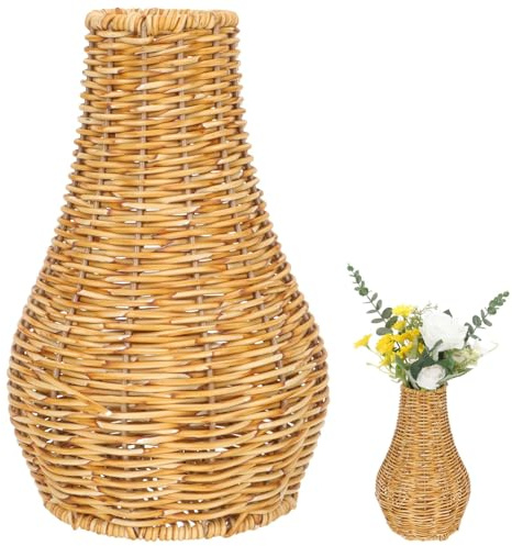 Vase Hoch Weidenvase Geflochtene Vasen Getrocknete Blumenvase Handgewebte Bodenvasen mit Imitation Rattan Design im Retro Stil für Innenräume, Balkone und Tisch Deko (26x17cm)