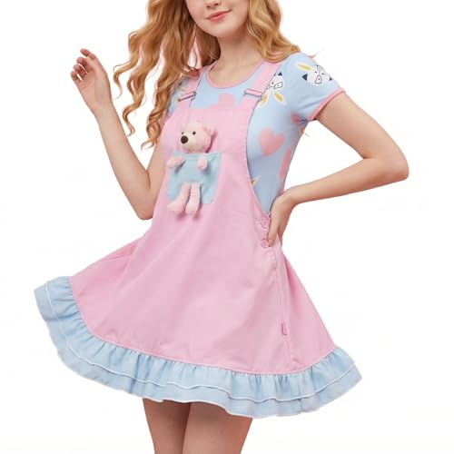 CutiePlusU Robe décontractée en Jean à Bretelles pour Femmes - Robe Salopette bébé Ours en Jean d'été