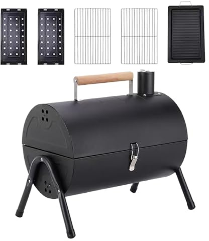 Holzkohlegrill-Fass – Holzkohlegrill | Kochen im Freien | Camping Grill Smoker | Leichter belüfteter Grill für, Hinterhof, Haus, Balkon, Camping, Terrasse, Picknick