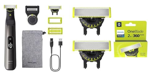 Set aus PHILIPS OneBlade Pro 360 Face & Body - elektrischer Rasierer(QP6552/30) + Philips OneBlade Original 360-Klingen, passend für alle OneBlade und OneBlade Pro Modelle, 2er-Pack (Modell QP420/60)