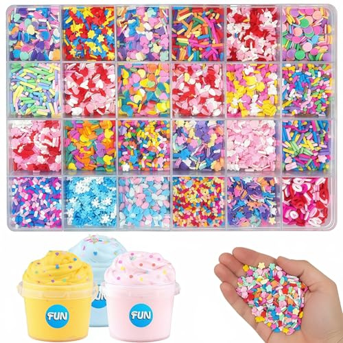 Acidea 24 Stile Super Niedlich Slime Charms, 265g Farbige Kawaii Deko Tonscheiben-Anhänger, 3D-Nagelkunst-Scheiben für DIY Bastelarbeiten, Harz-Schleim-Herstellung und Handy Dekoration