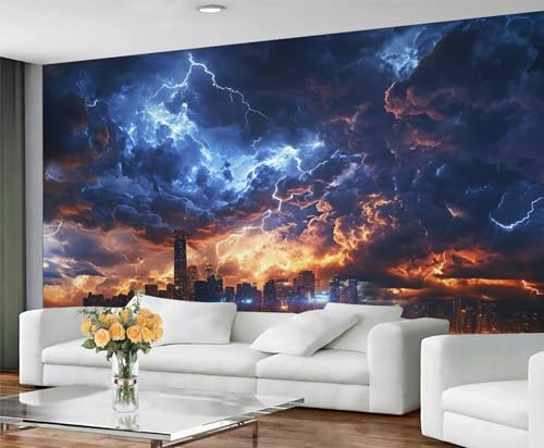 GIVLWF Wallpaper, City Large Mural & Room Decor, Blue Bedroom Wallpaper, Landscape Wall Paper for Living Room, Non-Self-Adhesive, Murals for Walls