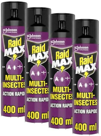 Raid Max Aérosol Multi-Insectes - Action Rapide - Elimine les Punaises - 1 Aérosol (Lot de 4)