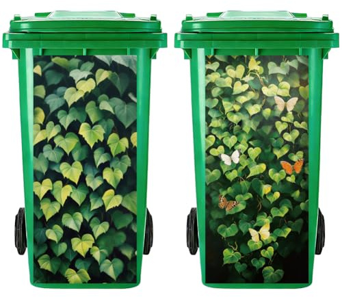PRESSINART 2Pcs 2 Styles Wheelie Bin Stickers 15 x 32 Inch Waterproof Self Adhesive Dustbin Labels, Trash Can Vinyl Decal Ivy Pattern for Garbage Bins Yard Garden Outdoor Indoor Patio Home Yard Decor