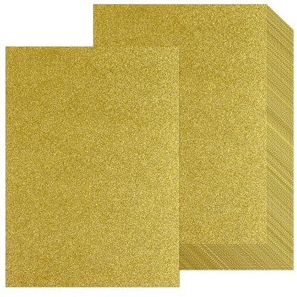 Glitzerpapier zum Basteln, 20 Blatt Golden Bastelpapier A4 250g/m², Moosgummi Glitzer Buntpapier & Fotokarton, Buntes Glitter Papier für DIY Grußkarten Scrapbooking