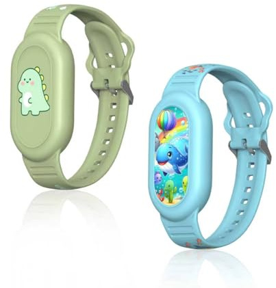 Silikonarmbandhalter für Samsung Galaxy SmartTag2 2023, 2 verstellbare wasserdichte Armbänder & 2 Abdeckungen inkl. Anleitung. Kindersicheres Silikon, 360° Schutz, stoßfest & kratzfest (Grün + Blau)