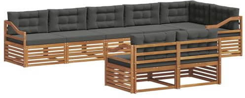 vidaXL Outdoor-Sofagarnitur mit Kissen 8 pcs Natur und Anthrazit, Modulares Outdoor-Sofa-Set, Robustes Garten-Lounger, Acacia-Möbel für Terrasse, Moderne Sitzgelegenheit
