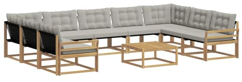 vidaXL Outdoor-Sofagarnitur mit Kissen 10 pcs Weiß und Hellgrau, Garten, modernes Sectional Sofa, strapazierfähige Außenmöbel für Patio, Lounge-Set für Terrasse