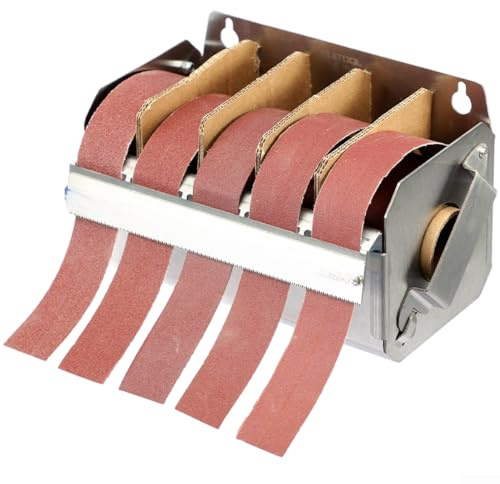 Schleifbandbox aus Edelstahl mit 5 Schlitzen für 25 mm Schleifmittel, roter Spender, Organizer mit Wellenschliff und Aufhängelöchern, für Wand oder Schreibtisch-Werkstatt, Aufbewahrung von Holz
