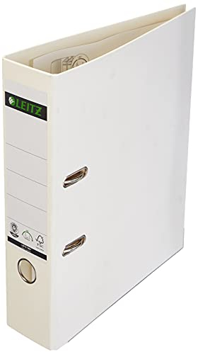 Leitz Qualitäts-Ordner 180°, A4, 8 cm Rückenbreite, Spezialpapierkaschierung in Leinenprägung, Blauer Engel, Weiß, 10070001