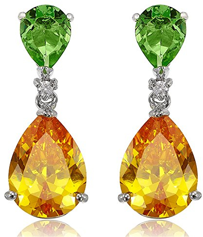 [CELEBOX] TRÄNE Gestochen Ohrhänger Ohrringe mit Tropfenschliff Edelstein Zirkonia CZ [Mehrfarbig] in 18K Weißgold Vergoldet, Promi inspiriert von Angelina Jolie