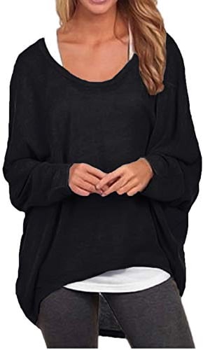 ZANZEA Damen Lose Asymmetrisch Jumper Sweatshirt Pullover Bluse Oberteile Oversize Tops Schwarz M