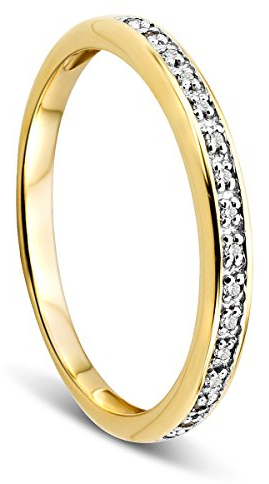 OROVI – Gold Ring Memoire aus 9 Karat Gelbgold (375) mit 16 Diamanten (0.05 Ct) – Hochzeitsring Damen mit Brillanten – Verlobungsring allergenfrei & handgemacht (Größe 58)