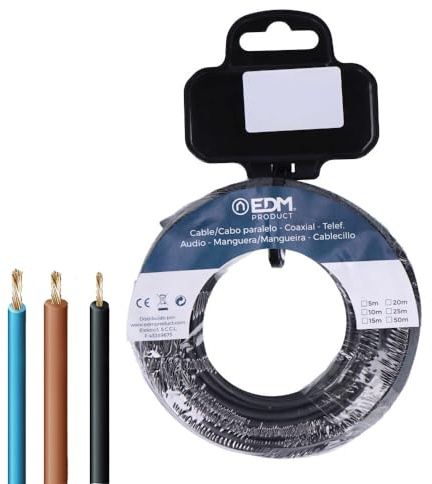 EDM 28601 Carrete Cablecillo Flexible Libre-Halógenos, Negro, 6 Mm, 25 M, Negro