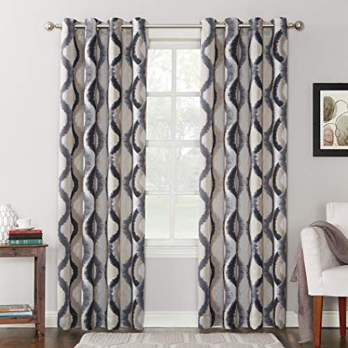 Sun Zero Burbank Watercolor Ogee Energy Efficient Grommet Curtain Panel, 54 x 95, Gray