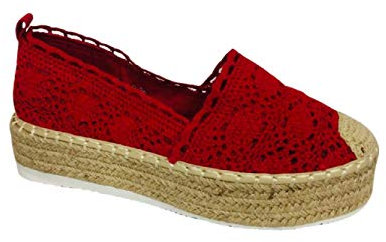 FASHION MODA Scarpe da Donna Sandali Zeppa Corda Espadrillas Platform Zeppe Pizzo Estate Moda (37 EU, Rosso)
