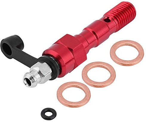 Suuonee Entlüftungsschraube, Universal Motorrad Aluminium eloxiert M10 * 1,25 mm Bremssattel Schraube Hohlschraube Entlüftungsnippelscheiben Staubkappe[ROT]