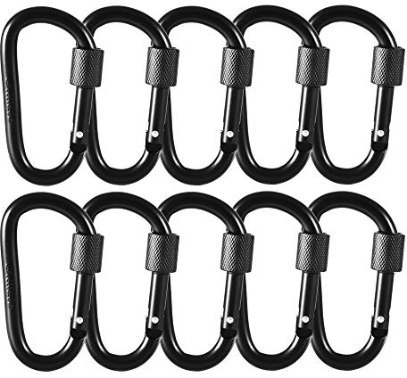Gimars 10 Stück Karabiner mit Schraubverschluss, Schlüsselanhänger Karabinerhaken Aluminium Schraubkarabiner für Camping, Angeln, Wandern oder Reisen (Schwarz)