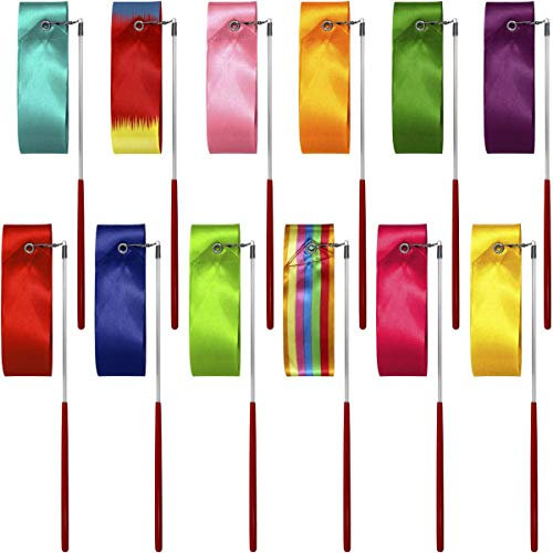 CampTeck U7151 2 m Rhythmische Sportgymnastik Band, Schwungband, Turnband, Tanzbänder -Mehrfarbig -12er Pack