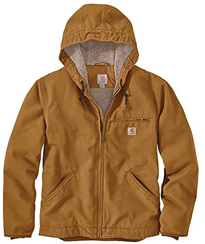 Carhartt Men's Relaxed Fit Washed Duck Sherpa-Lined Jacket, Brown, 3X-Large