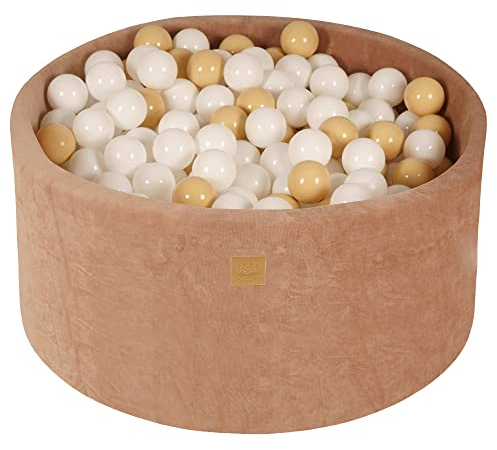 MEOWBABY Bällebad 90x40cm Samt - Bällebad Baby ab 1 Jahr - Ballgrube mit 300 Bällen - Weiches Kinder Bällebad, Beige