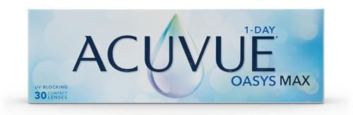 ACUVUE OASYS MAX 1-Day, lenti a contatto giornaliere; Comfort tutto il giorno e visione nitida, filtrano la maggior parte della luce blu-viola;+4.00 diottrie; BC 8.5; DIA 14.30; 30 lenti