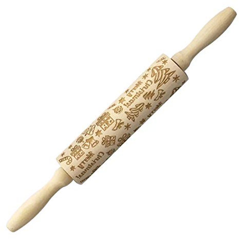 BesDirect Mattarello, mattarello Goffrato Natalizio con Motivo ad Albero di Natale, mattarello per Pasta di Legno per Cottura in Cucina Torta Biscotto Pasticceria Biscotto
