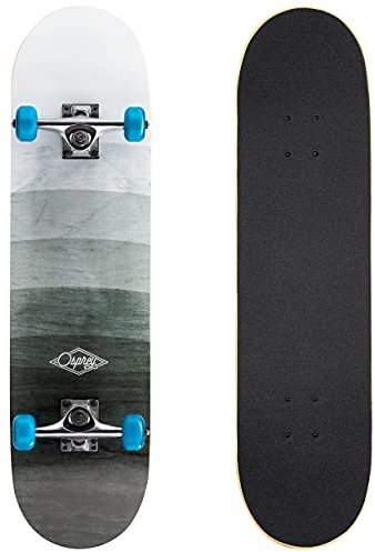 Osprey | Komplettes Skateboard, 78,7 x 20,3 cm, Doppel-Kick-Skateboard für Kinder und Erwachsene, konkaves Deck, inklusive Griffband, Deck und Rädern, Holzverblassung, mehrere Designs