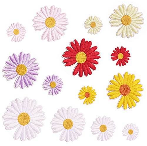 14 Pcs Patches zum Aufbügeln, Patch Sticker, Bügelflicken Aufnäher, Aufbügler Kinder Flicken, Aufnäher Patches für DIY Patch zum Aufbügeln Patch Sticker Jeans Kleidung Patches(Gänseblümchen)