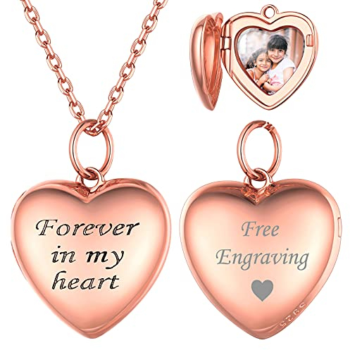ChicSilver Damen Mädchen Herz Medaillon zum Öffnen Rosegold Photo Bild Amulett Personalisierter Foto Anhänger mit Ihr Wunschgravur für Hochzeit Verlorbung Geburtstag