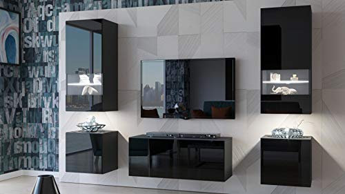 Furnitech Wohnwand Wohnzimmer | Hängend Wohnwand Modern | Wohnzimmer Schrankwand mit Regale und TV Schrank | Wohnzimmer Möbel ohne LED (Future C72-HG-B1 1A)